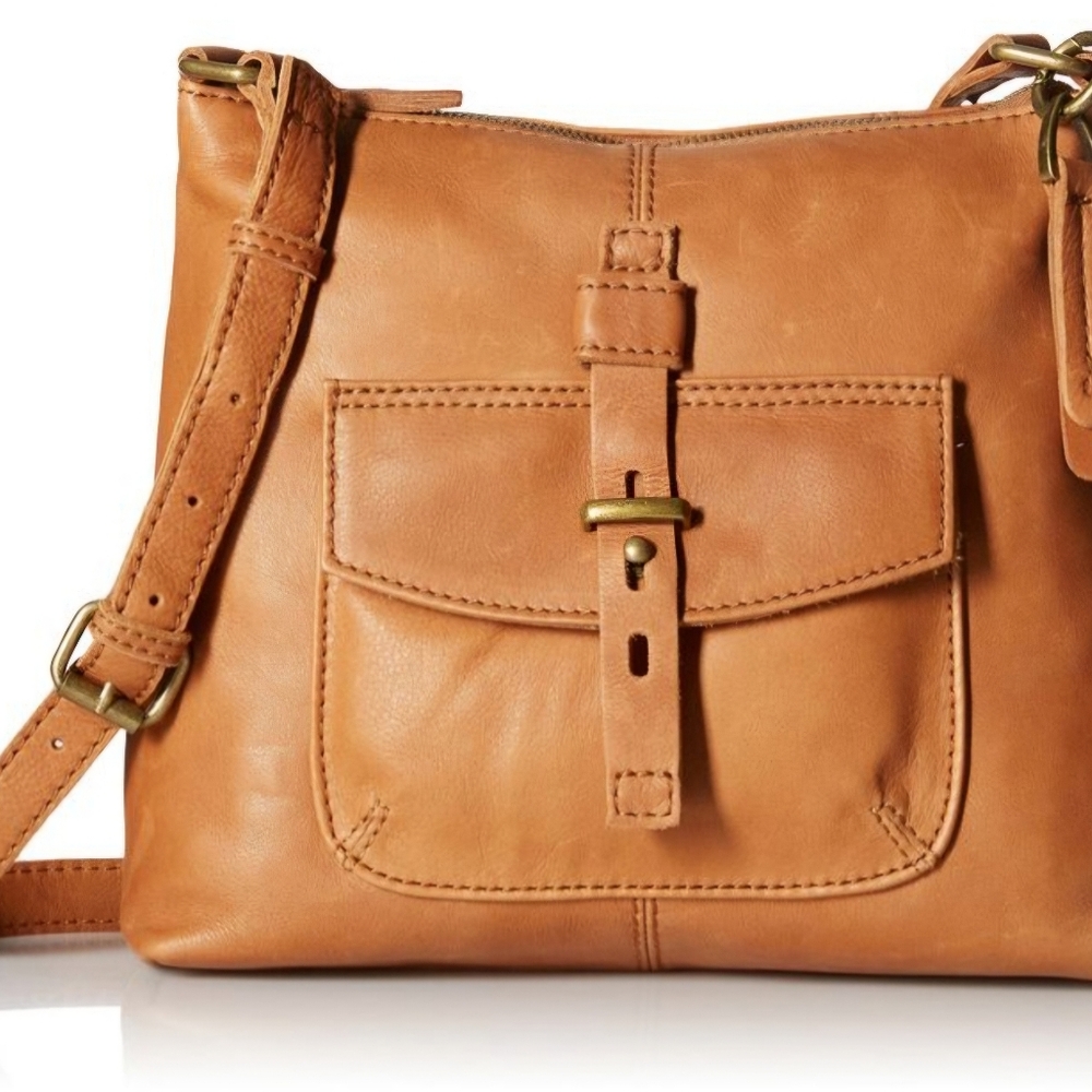 Lucky Brand Cognac Leather Crossbody with Front Buckle Pocket